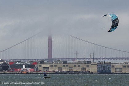 20 08 2013 - San Francisco (USA,CA) - French speed kit surfer Alex Caizergues sails with  Red Bull Youth America's Cup tem Next World Energy