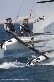26 03 2013 - Marseille (FRA,13) - Ingrid Petitjean et Olivier backes training on their Nacra 17 in breezy conditions