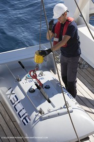 11 09 2014 - la Ciotat (FRA,13) - onboar Al Azzizi, oceanographic research ship buit by H2X boat yard, measure devices manipuation