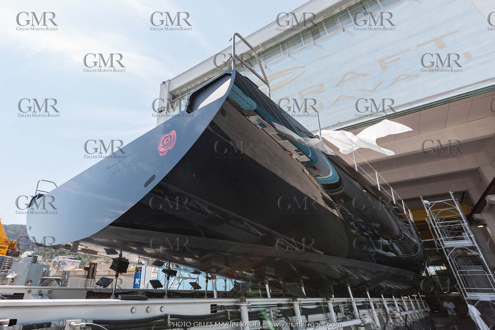 22 07 2017, Savona (ITA), Wally Cento Tango going out of the shed, Photo Gilles Martin-Raget