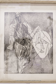 02 05 2023, Paris (FRA), oeuvre de Germaine Richier, Exposition Centre Pompidou 2023, Femme au visage vers 1950, Eau-forte sur papier, 31,5 x 24,5 cm, Collection particulière