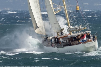 30 09 2015, Saint-Tropez (FRA,83), Voiles de Saint-Tropez, Day 3, Races cancelled, cruising yacht Chronos (55m, Roeder Tutzing design, Ark construction)