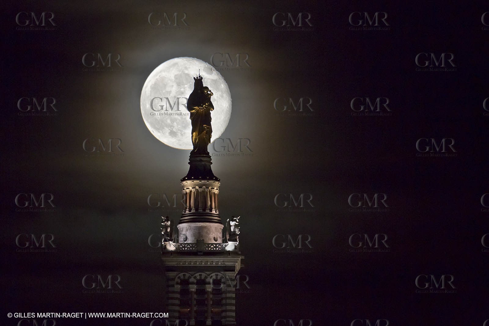 05 06 2012 - Marseille (FRA,13) - Full  moon at Notre Dame de la Garde as seen from Impasse Clerville (7th district)