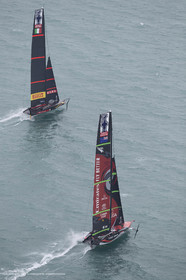 10 12 2020 - Auckland (NZL) - 36th America's Cup - Practice Sessions - Day 2 - Emirates Team New Zealand and Luna Rossa Prada Pirelli Team