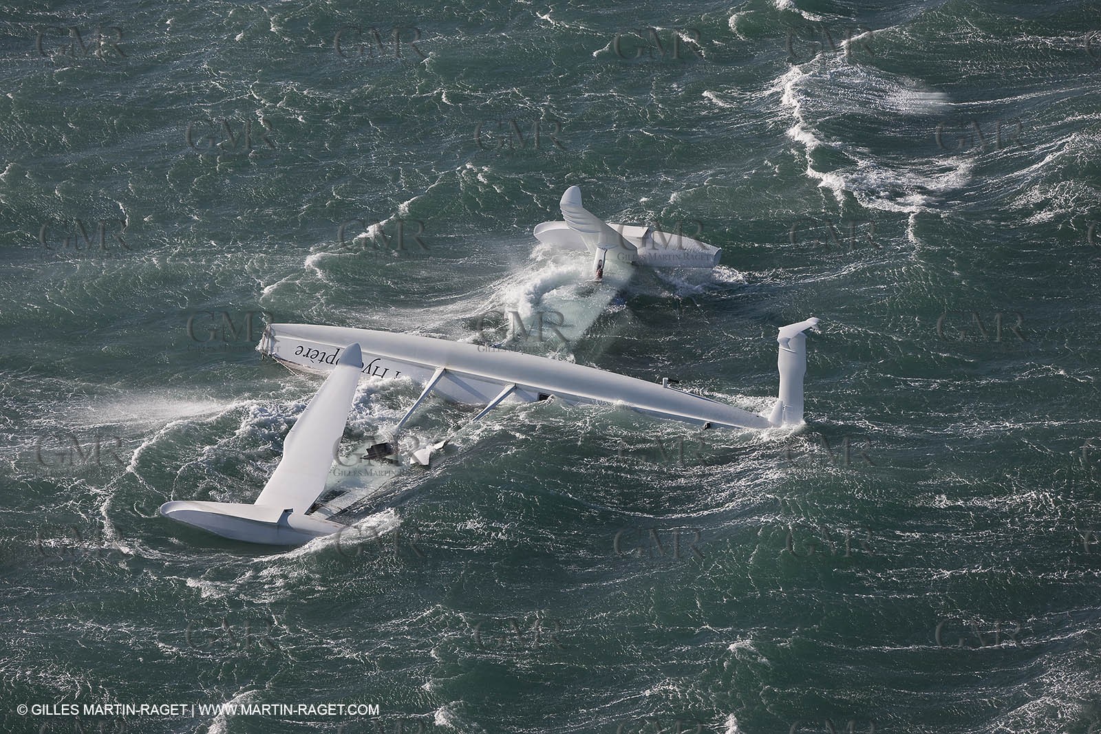 21 12 2008 - Port Saint Louis du Rhône (South of France) - The Hydroptere just after its capsize when trying to beat the overall sailing speed record