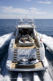 06 09 2007 - Saint Tropez (FRA, 83) - Superyachts - Motoryachts - Mangusta 92 Triple Fun in Saint Tropez - Mooring at Club 55 at Pampelonne Beach