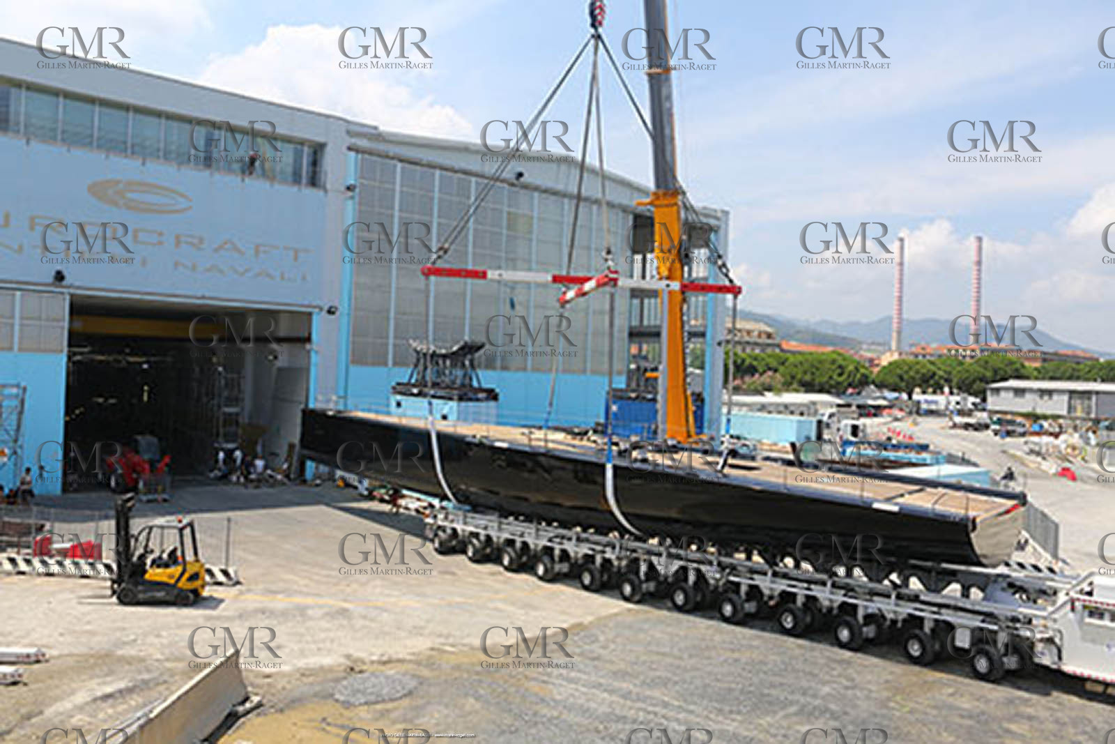 22 07 2017, Savona (ITA), Wally Cento Tango going out of the shed, Photo Gilles Martin-Raget