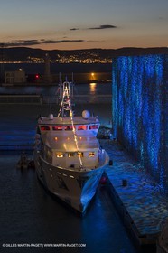 Al Azizi oficial launchat the Mucem museum - H2X boatyard - Oceanographic research ship - Marseille (FRA,13) - 27 05 2014