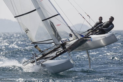 26 03 2013 - Marseille (FRA,13) - Ingrid Petitjean et Olivier backes training on their Nacra 17 in breezy conditions