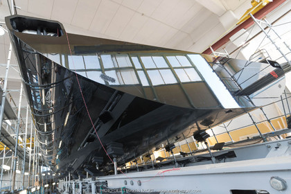 22 07 2017, Savona (ITA), Wally Cento Tango going out of the shed, Photo Gilles Martin-Raget