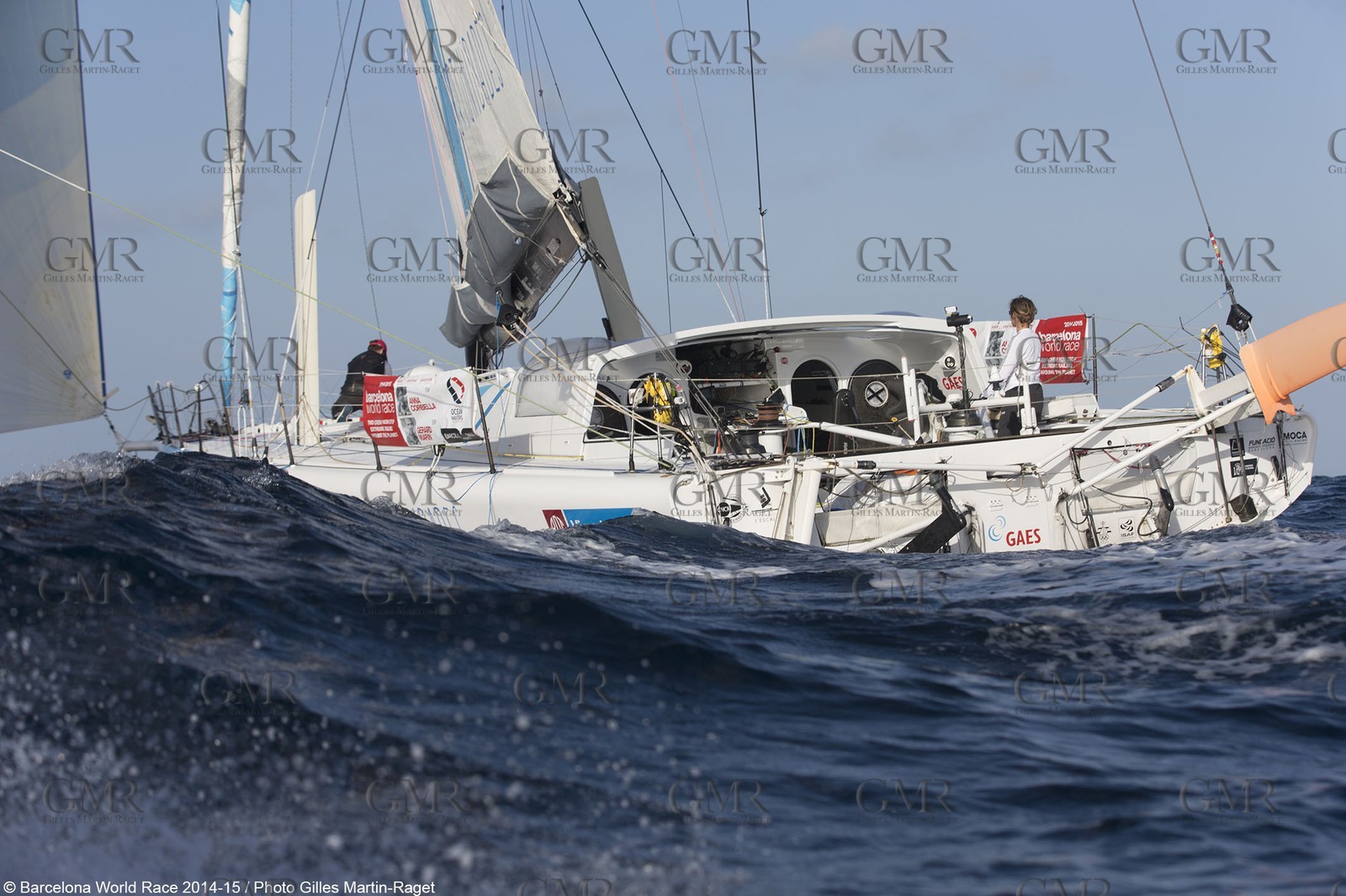 01 04 2015, Barcelona (ESP), Barcelona World Race 2014-15, Gerard Marin and Anna Corbella (GAES Centros Auditivos) arrival in 3rd position.