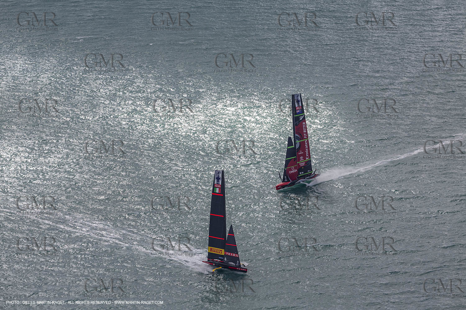 10 12 2020 - Auckland (NZL) - 36th America's Cup - Practice Sessions - Day 2 - Emirates Team New Zealand and Luna Rossa Prada Pirelli Team
