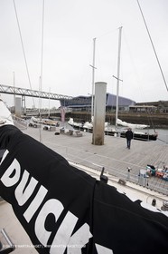 19 05 2010- Lorient- (FRA,56)  - les cinq Pen Duick et l'Hydroptère devant la Cité de la Voile Eric Tabarly