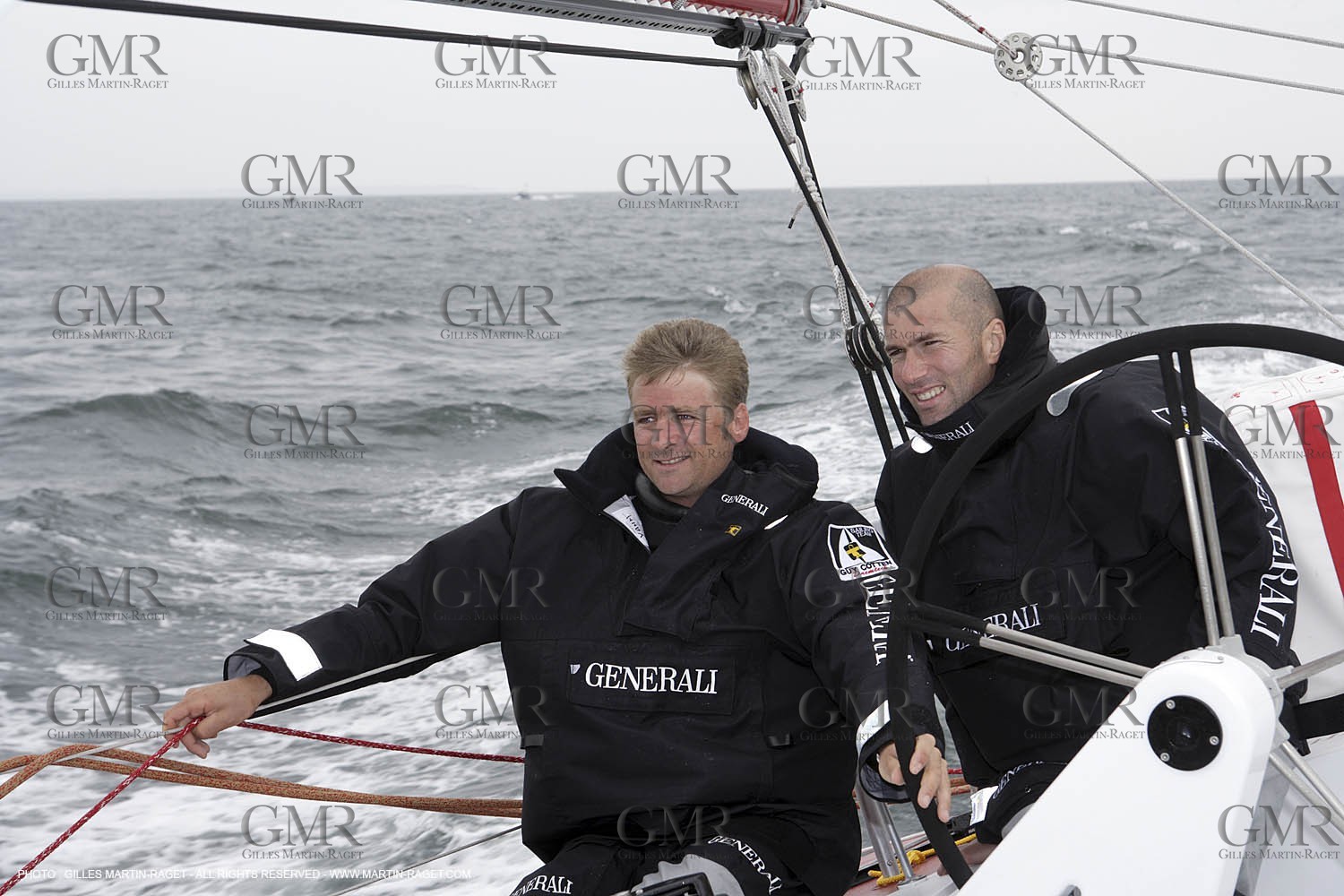 11 05 2007 - La Trinité sur Mer (France) - Yann Eliès Generali 60 open project for Vendée Globe - soccer champion Zinedine Zidane onboard