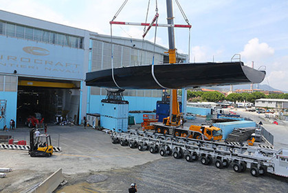 22 07 2017, Savona (ITA), Wally Cento Tango going out of the shed, Photo Gilles Martin-Raget